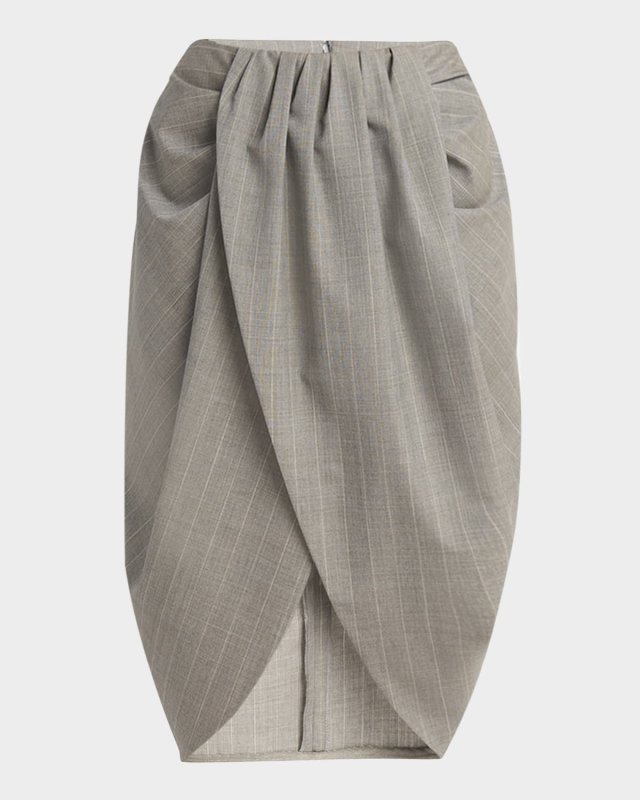 Striped Melange Draped Tulip Midi Skirt